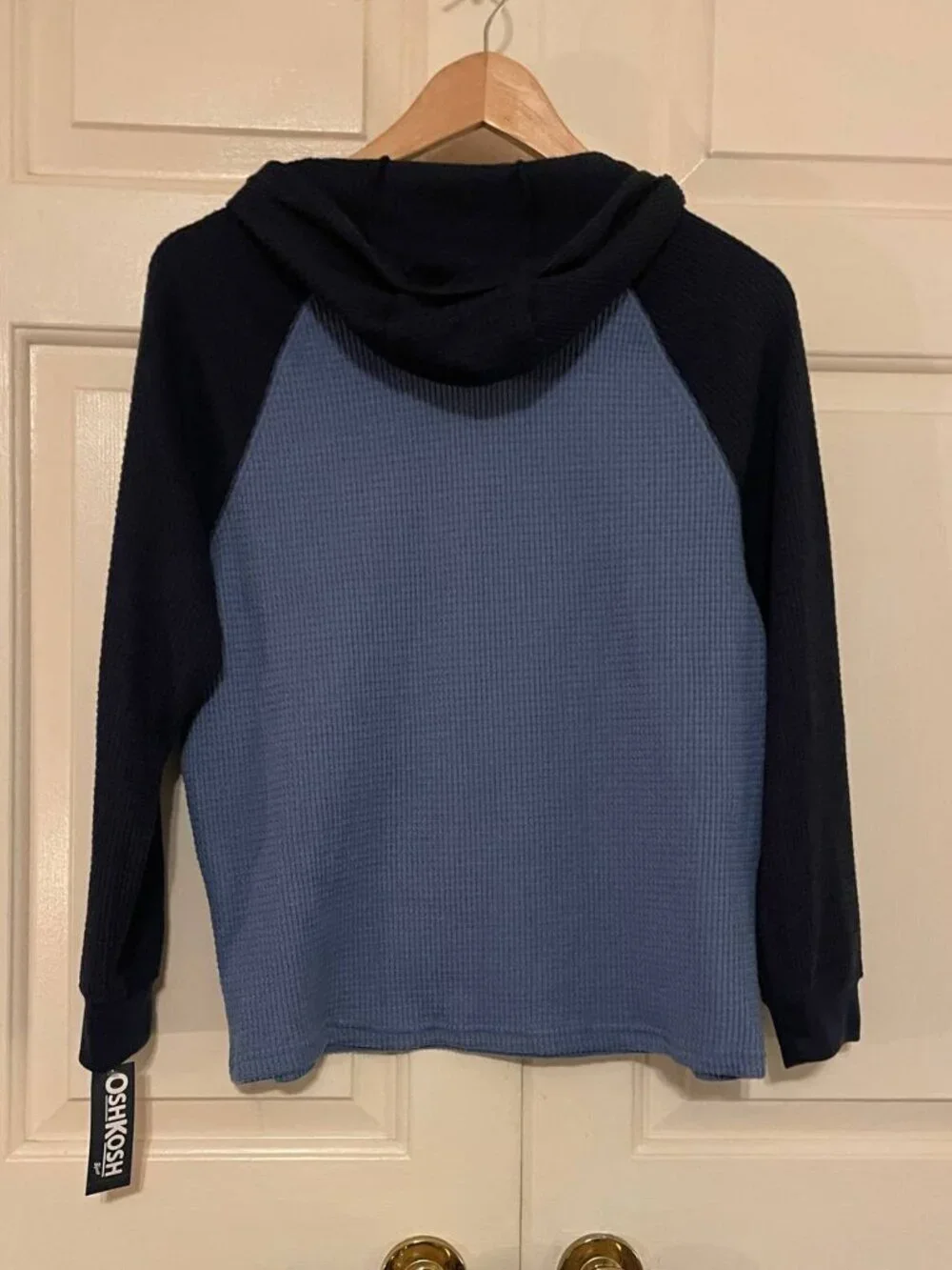 NWT OshKosh B'gosh Boys Blue Waffle Knit Hoodie 14 - Cozy Kidcore Pullover